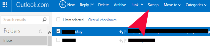 Outlook sweep button